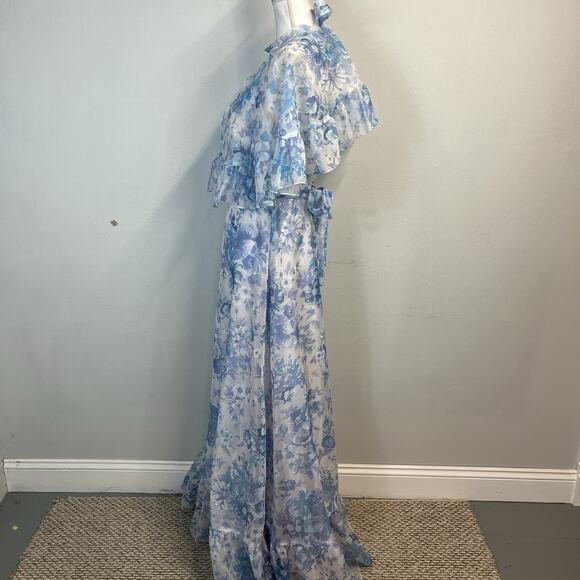 Vintage 70's Lorrie Deb Dress & Cape size 13/14 Blue Floral Bridesmaid Wedding - Picture 12 of 16